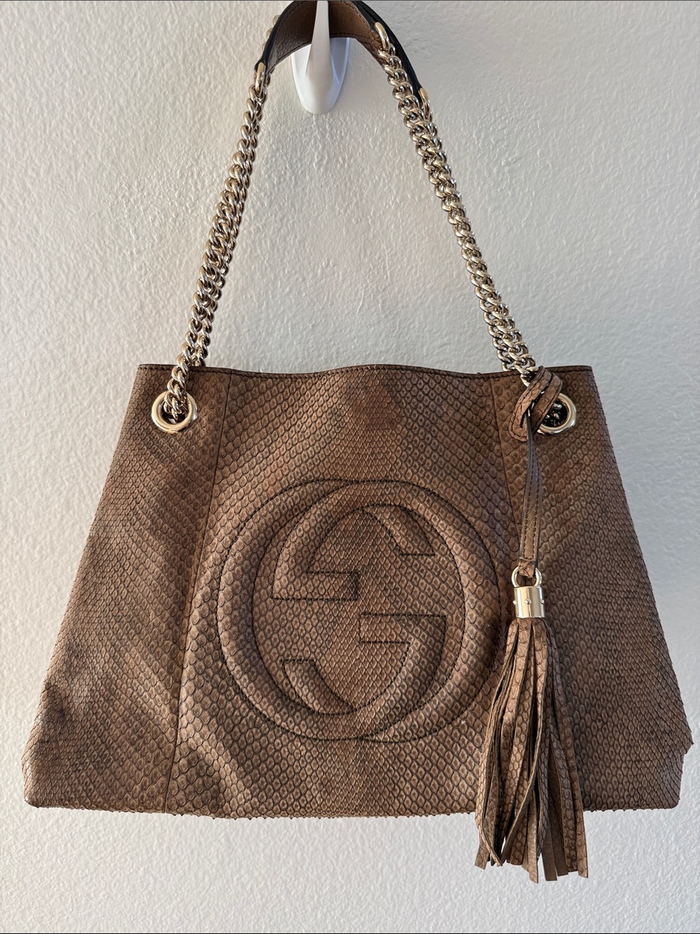 Limited Edition Gucci Soho Chain Tote – Natural Python Snakeskin NEW! See notes